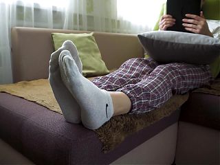 Japanese In Worn White Socks Showing Off Her Bare Soles